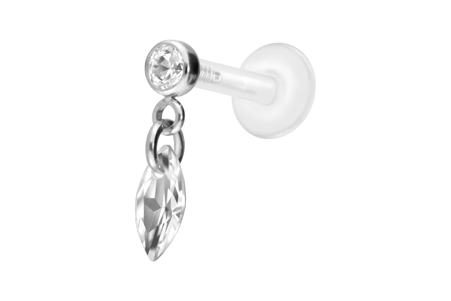 PTFE Labret Piercing mit Innengewinde + Titan-Aufsatz KRISTALLOVAL